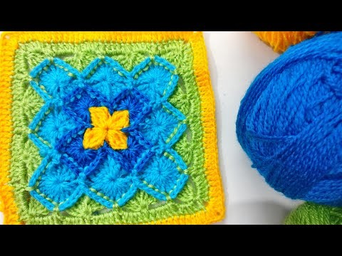 Crochet Floral Bavarian Square Pattern For Blankets, Cushion Cover,Bed Throw, Table Cover And More