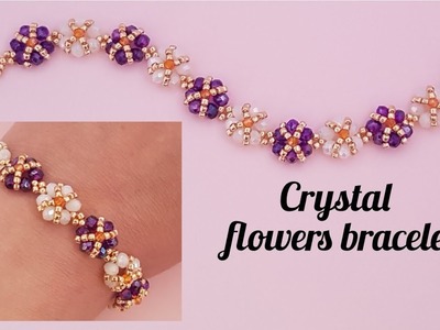 Crystal flowers bracelet.Simple and elegant bracelet.Easy bracelet making at home.Diy Beading