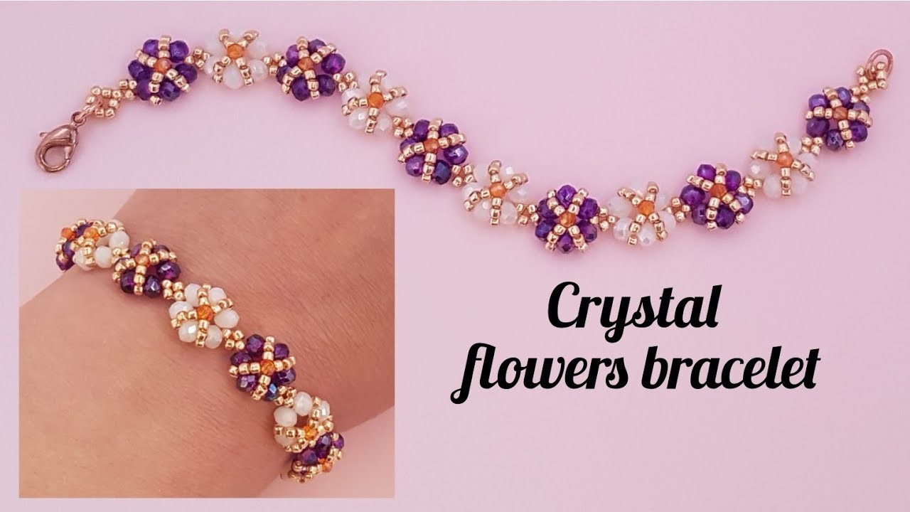 Crystal flowers bracelet.Simple and elegant bracelet.Easy bracelet making at home.Diy Beading