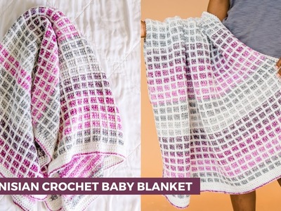 Tunisian Crochet Baby Blanket for BEGINNERS - Ombre Crochet Afghan Tutorial [Mulberry Afghan]