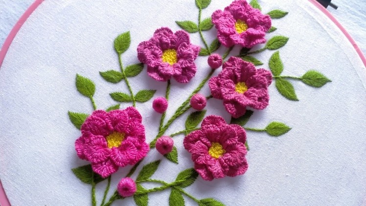 Beautiful flowers hand embroidery | Cast on Stitch | Tutorial for Beginners