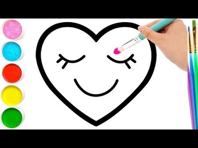 Draw Hearts with Rainbow Colors For Children and Kids. Easy drawing tutorial.