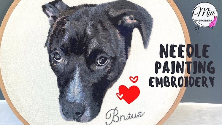 46 Colors for a Black Dog - Needle Painting Hand Embroidery