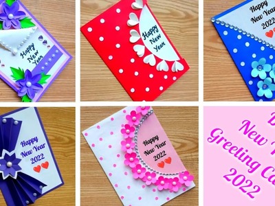 5 DIY New Year 2022 greeting cards. Easy and Beautiful card | Make 5 happy new year cards.