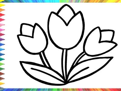 Dibujo y colorear flores para niños.Dibujo para niños.Drawing and coloring flowers for kids