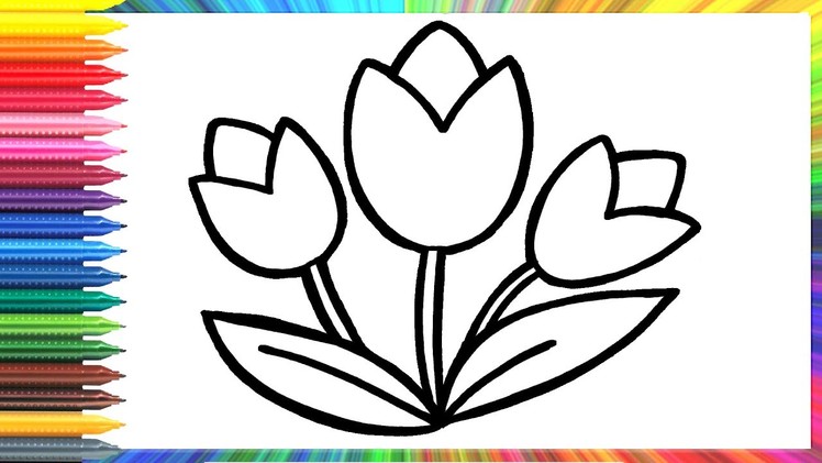 Dibujo y colorear flores para niños.Dibujo para niños.Drawing and coloring flowers for kids