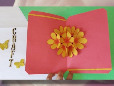 DIY 3D flower POP UP card | Flower Pop Up card making- paper craft- greetings idea- Birthday card