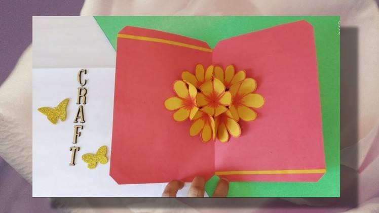 DIY 3D flower POP UP card | Flower Pop Up card making- paper craft- greetings idea- Birthday card