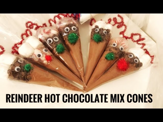 DIY hot chocolate mix reindeer cones | easy last minute food gift ideas | hot chocolate