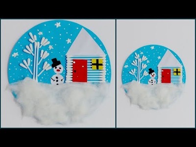 DIY Snowman Christmas Wall Mount Decoration | How to make Easy Snowman with Paper And Cotton