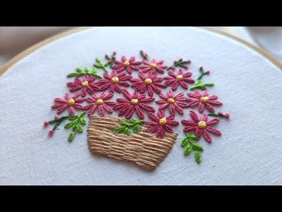 Flower basket embroidery design | Amazing flower embroidery.