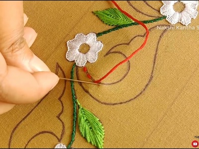 Hand Embroidery.Beautiful Phulkari Borderline Design Tutorial#57,Simple dress border stitching class