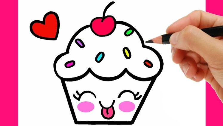 HOW TO DRAW A CUPCAKE EASY STEP BY STEP - DRAWING AND COLORING A CUTE CUPCAKE
