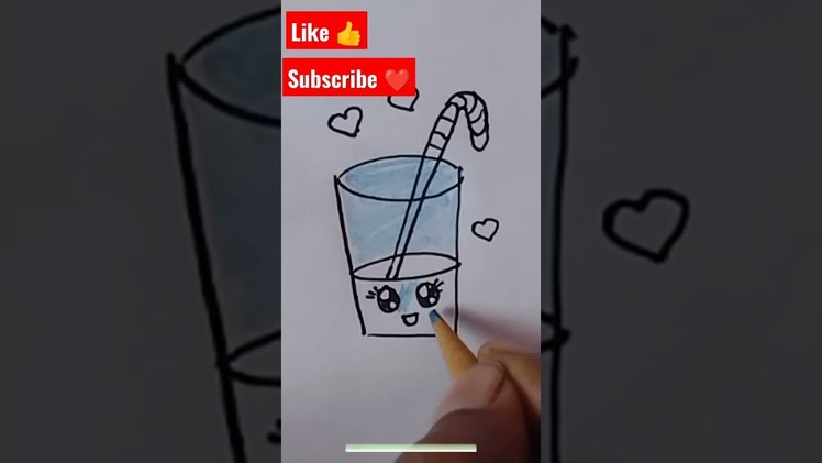 How To Draw A Super Cute Drink Glass Of Water |Easy Drawings #shorts #drawing #painting #art #kawaii