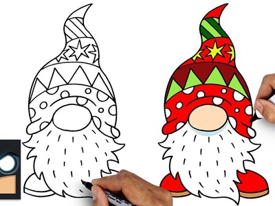 How To Draw Christmas Gnome | Christmas Draw & Color Tutorial