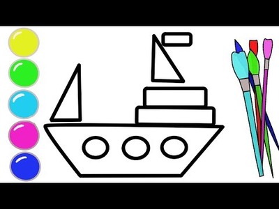 How to draw ship for small kids , learning geometric shapes.رسم السفينة