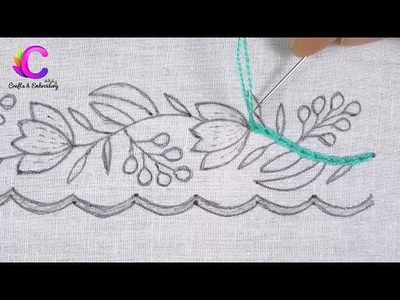 Latest Borderline Embroidery Tutorial for Dresses, Hand Embroidery Design, Easy Border Design