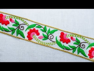 New Phulkari Borderline Embroidery Amazing Hand Embroidery Border Design for Dresses Easy Embroidery