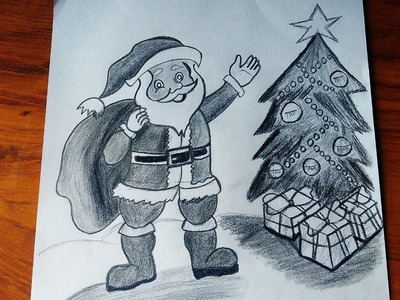Santa claus drawing for beginners step by step | Very beautiful Christmas tree drawing |