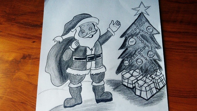 Santa claus drawing for beginners step by step | Very beautiful Christmas tree drawing |