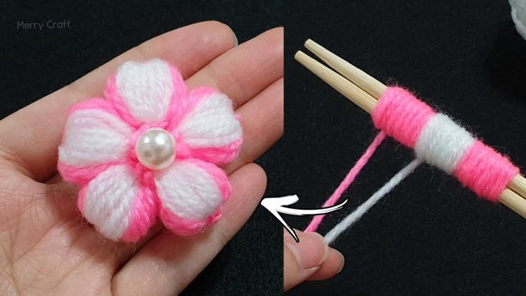 Super Easy Flower Making Idea with Woolen - Amazing Hand Embroidery Flower Design Trick - No Crochet