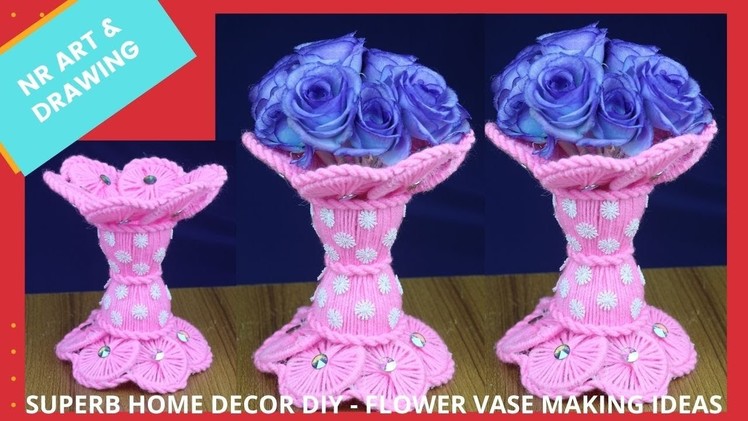 SUPERB HOME DECOR DIY - FLOWER VASE MAKING IDEAS - WOOLEN ART & CRAFT - BEST OUT OF WASTE