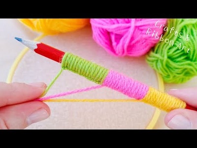 Superb Woolen Flower Making Trick Using Pencil - Hand Embroidery Amazing Flower Design - Sewing Hack