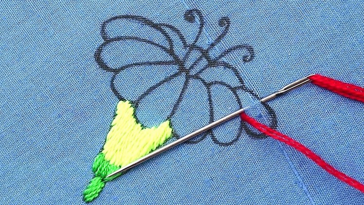 Very easy flower stitch embroidery for beginners - standard flower pattern for newbies practice