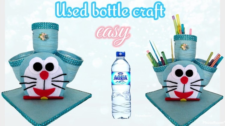 Bottle craft ideas easy | how to make a pencil holder from an old bottle | Doraemon character