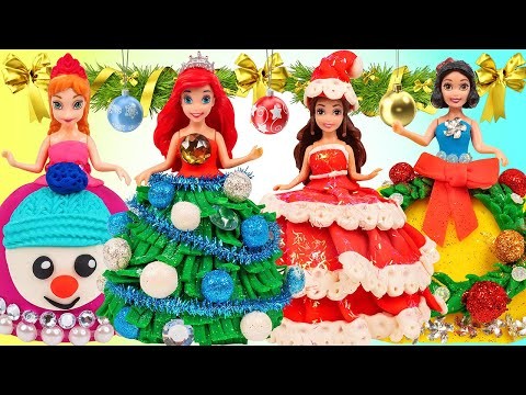 DIY Miniature Dolls Dress Up - Sparkle Christmas Dresses out of Clay for Disney Princesses