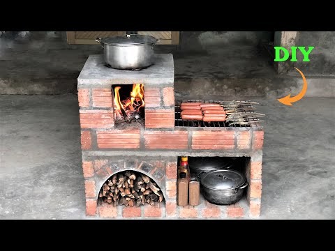 DIY wood stove - Build a wood stove and multi-function oven from red bricks