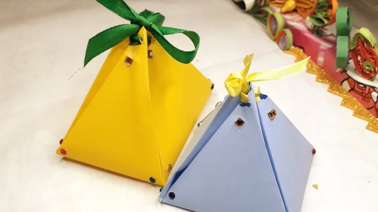 Easy paper pyramid box tutorial by fiza craft paper