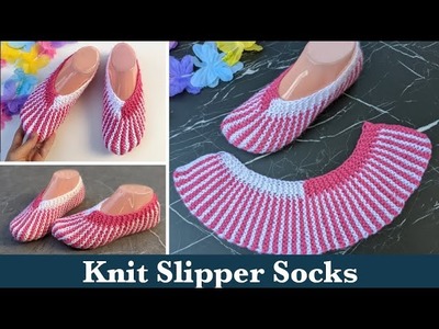 Flat Knit Slipper Socks on Straight Needles || Two-Needle Knit Socks for Beginners