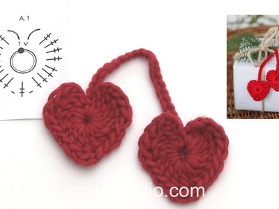 How to crochet 2 small hearts with string
