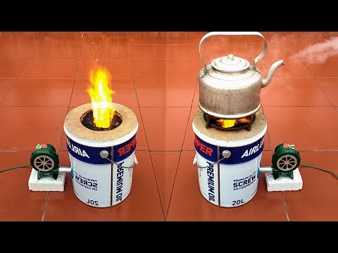 How to make a stove that burns wood chips _ Ideas made from cement and iron barrels