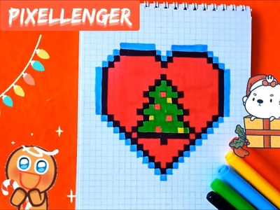 Как рисовать по клеточкам Новогоднее Сердце с Ёлочкой Простые рисунки How to Draw Pixel Art