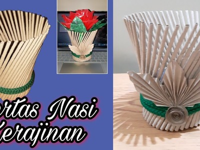 Kertas Bungkus Nasi Craft | How to make Flower Vase from Paper ????