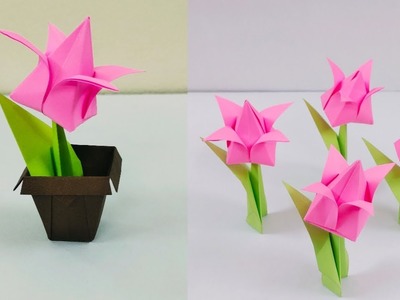 ORIGAMI FLOWER POT. Simple and easy Flower pot. How to make paper Flower pot. Paper Tulip Flower