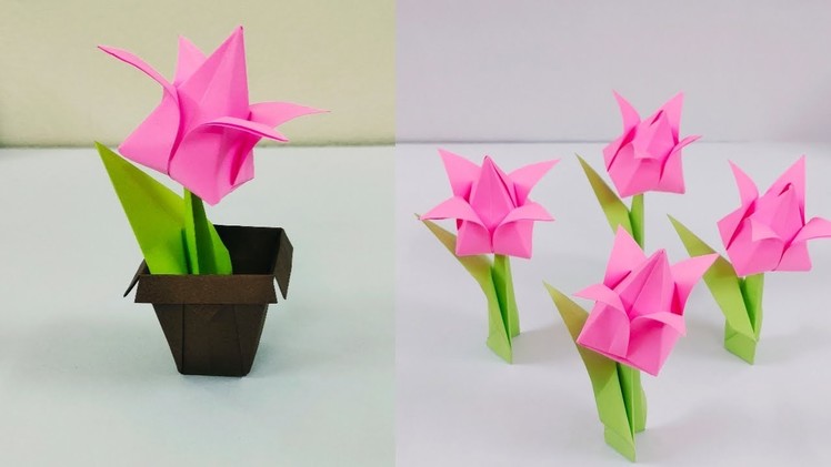 ORIGAMI FLOWER POT. Simple and easy Flower pot. How to make paper Flower pot. Paper Tulip Flower