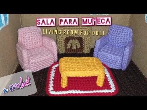 Sala para muñeca Barbie a crochet  | Living room for barbie doll crochet (subtitles)