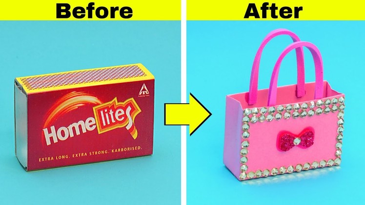 4 DIY Miniature bags for barbie doll easy || How to make miniature bags from matchbox