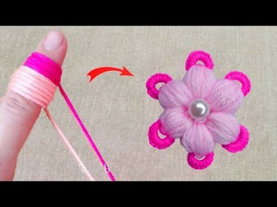 Amazing Woolen Flower Making Ideas with Finger - Hand Embroidery Easy Trick - DIY Woolen Flowers
