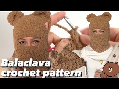 Balaclava with bear ears easy crochet pattern. ski mask crochet tutorial
