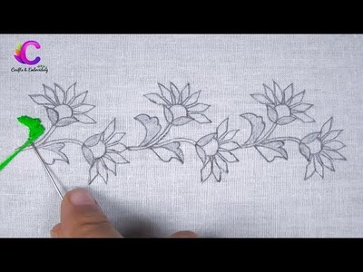 Beautiful Borderline Embroidery Tutorial for Dress, Borderline Embroidery Design, Hand Embroidery