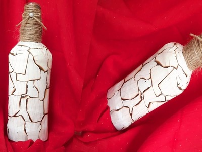 Bottle Art With Paper | Wine Bottle Art | Home Decor Idea | Decoupage Bottle Art | Newspaper Craft