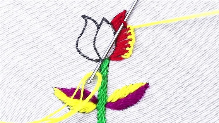 Cute Tulip Flower Embroidery, How to Stitch Tulip Flower, Hand Embroidery Tulip Flower Design