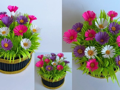DIY Flower Pot Decorative Showpiece. Paper Craft. Easy Home Decor Ideas. Flower Pot Making ideas