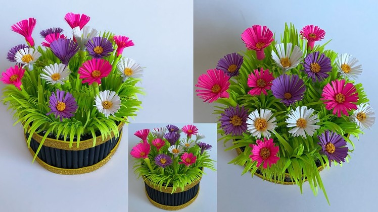 DIY Flower Pot Decorative Showpiece. Paper Craft. Easy Home Decor Ideas. Flower Pot Making ideas