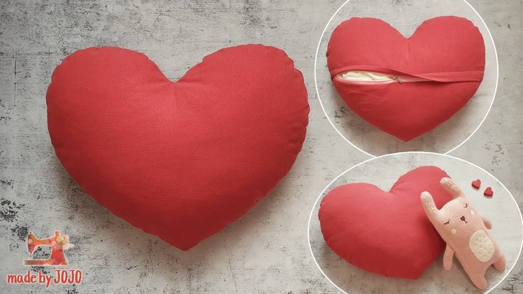 DIY Heart cushion cover with coil zipper | free pattern | gift idea 하트 쿠션 커버 만들기, 선물용 | made by JOJO