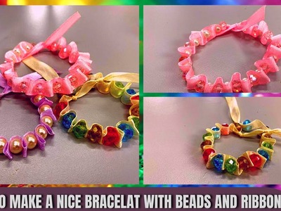 DIY How to Make a Nice Bracelet with Beads and Ribbon